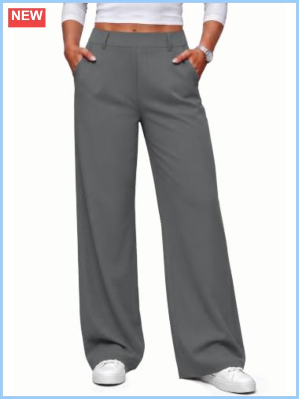 Wide Leg Trousers High Waist Pull-On Business Casual Slacks with Pockets